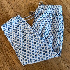J. CREW size 14 elastic waist cotton pants comfy casual blue flowers